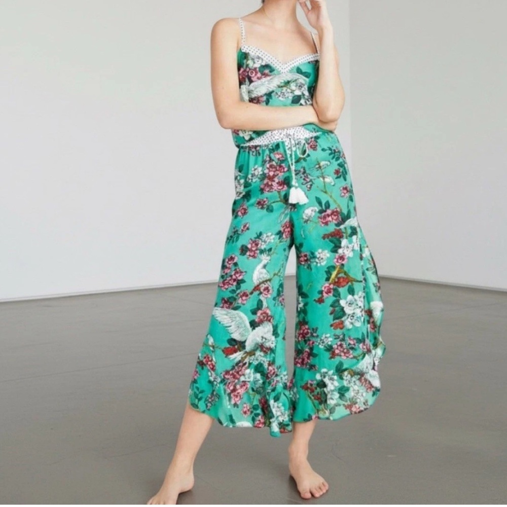 Anthropologie Layla Floral Bird Print pajama Cami (S) and Pant (XS) Set.